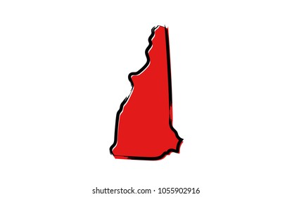 Stylized red sketch map of New Hampshire