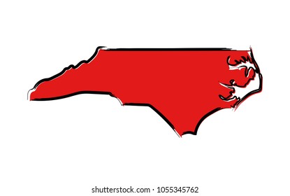 Stylized red sketch map of North Carolina