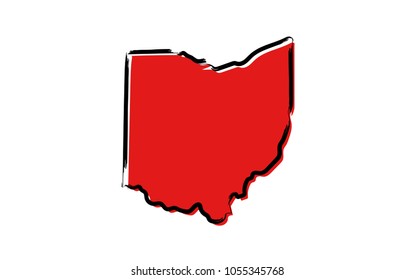 Stylized red sketch map of Ohio