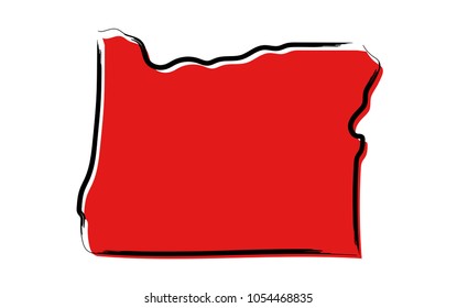 Stylized red sketch map of Oregon