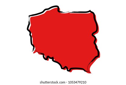 Stylized red sketch map of Poland