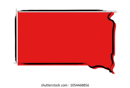 Stylized red sketch map of South Dakota