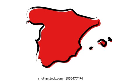 Stylized red sketch map of Spain