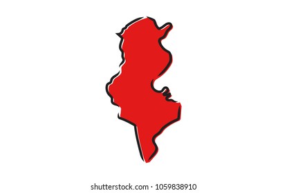 Stylized red sketch map of Tunisia svg
