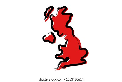 Stylized red sketch map of United Kingdom