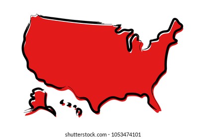 Stylized red sketch map of USA