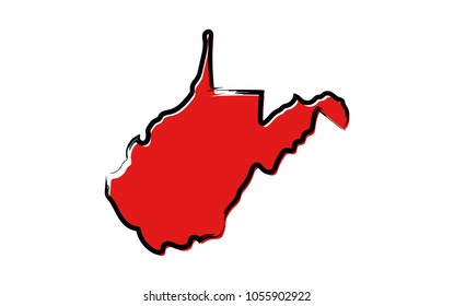 Stylized red sketch map of West Virginia