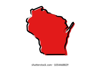 Stylized red sketch map of Wisconsin