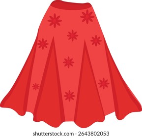 Stylized red skirt featuring floral motifs, suitable for fashion designs and illustrations.
