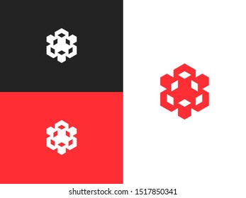 Stylized red snowflake logo design element. Abstract construction business symbol of company identity Logotype concept icon. Stylish vector emblem for Your design.