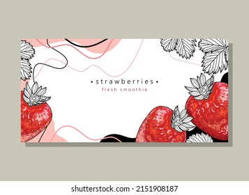 Fresas rojas de diseño con un fondo rosado. Berry de verano madura. Fondo, pegatina, logotipo, emblema, impresión, material publicitario. Ilustración vectorial.