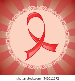 Stylized red support ribbon on abstract background.