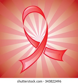 Stylized red support ribbon on abstract background.