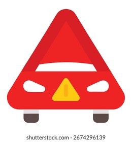A stylized red triangular warning sign featuring a yellow exclamation mark at its center, symbolizing danger or caution. This graphic is isolated on a clean white background for versatility in design