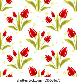 Stylized red tulips on a white background. Seamless pattern,