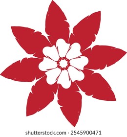 A stylized red and white floral pattern with symmetrical petals, creating a vibrant, eye-catching abstract flower design.