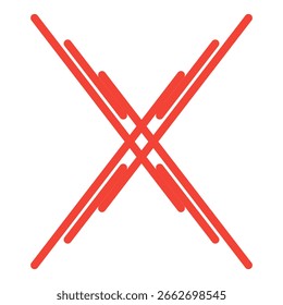 ​Una marca estilizada de "X" roja, formada por una serie de líneas rojas superpuestas. El diseño es abstracto y geométrico, creando un efecto visual texturizado y dinámico.