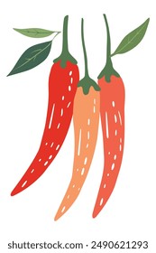 Stylized Red, Yellow Chili Peppers: Red Hot Pepper Icon Vibrant and Artistic Textures, Isolated on s Plain Background