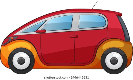 Stylized red and yellow compact car drawing