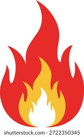 Stilisiertes rotes und gelbes Flammensymbol auf weißem Hintergrund, das Feuer und Hitze symbolisiert.