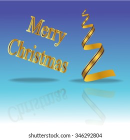 Stylized reflective ribbon Christmas tree. Merry Christmas Card.
