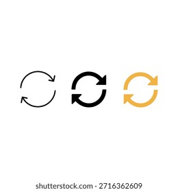 Stylized refresh arrow icons in three styles
Three circular arrow icons arranged side by side in black, white, and orange. Each represents a refresh or reload function.