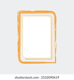 a stylized representation of a book or a page. It has a white background with a rounded rectangular shape, outlined in orange.