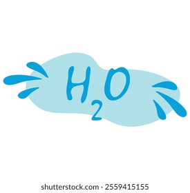 Stylized representation of the chemical formula for water, H₂O, in blue text over a light blue splash shape with drops of water. 