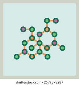 Stylized representation of a complex molecular structure with interconnected circles and lines