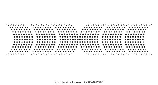 A stylized representation of a DNA helix constructed from numerous small black dots, creating a unique visual effect.