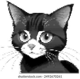 Stylized representation of a feline figure in striped artwork.