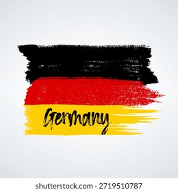 A stylized representation of the German flag with brush strokes and the word 'Germany' written in a modern font
