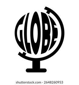 A stylized representation of a globe using a bold black and white design, featuring lettering that forms the globe's circular shape. Ideal for concepts of global ideas and modern design.