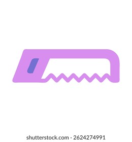Stylized representation of a hand saw with a purple color scheme design
