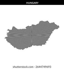 Stylized representation of Hungary with concentric circular lines.