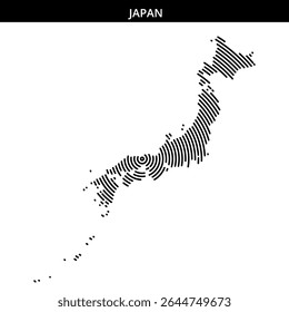 Stylized representation of Japan formed with curved lines and dots