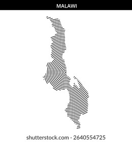 Stylized representation of Malawi's outline using concentric lines.