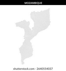 Stylized representation of Mozambique with striped patterns.