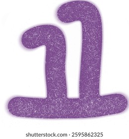 A stylized representation of the number 11 in a bold, purple color with a textured, speckled effect. 