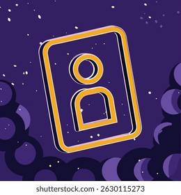 A stylized representation of a person icon within a yellow bordered rectangle on a purple background