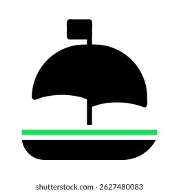 Stylized representation of a small sailing boat on water, minimalist and bold