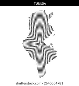 Stylized representation of Tunisia using concentric lines for effect.