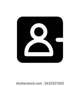 Stylized representation of a user icon within a square outline. The design features a minimalist approach, emphasizing simplicity and clarity while conveying user identity.