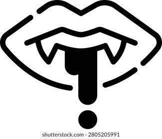A stylized representation of a vampire bite, featuring fangs and blood droplets. This icon is perfect for Halloween-themed designs, events, and promotions.