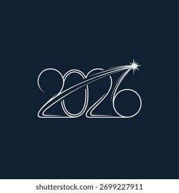 A stylized representation of the year 2026, depicted with a luminous, flowing line that forms a shooting star with a bright star at its tip.