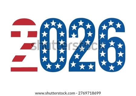 Stylized representation of the year 2026 filled with stars and stripes, evoking american patriotism.