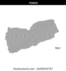 Stylized representation of Yemen with unique concentric line patterns.