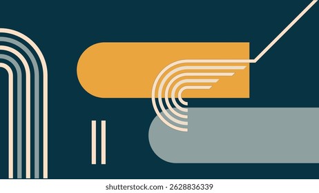 Stylized retro blocks in yellow and gray with rounded lines over dark blue. Ideal abstract graphic for posters, branding, web, and retro-inspired digital compositions.