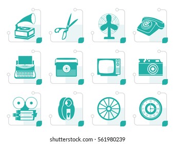 Stylized Retro business and office object icons - vector icon set