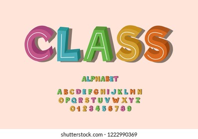 Stylized retro font, alphabet, letters and numbers with shadow. Vector Illustration